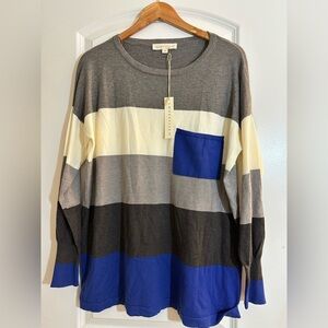 Lovestitch Striped Sweater with Blue Pocket | Medium | New with Tags | BohoStyle